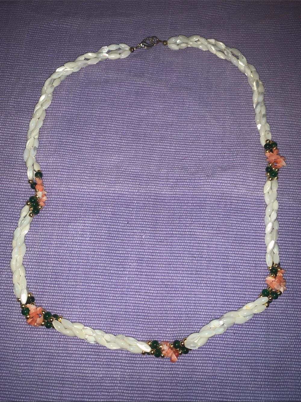 Vintage Mother of Pearl, Jade and Coral Necklace